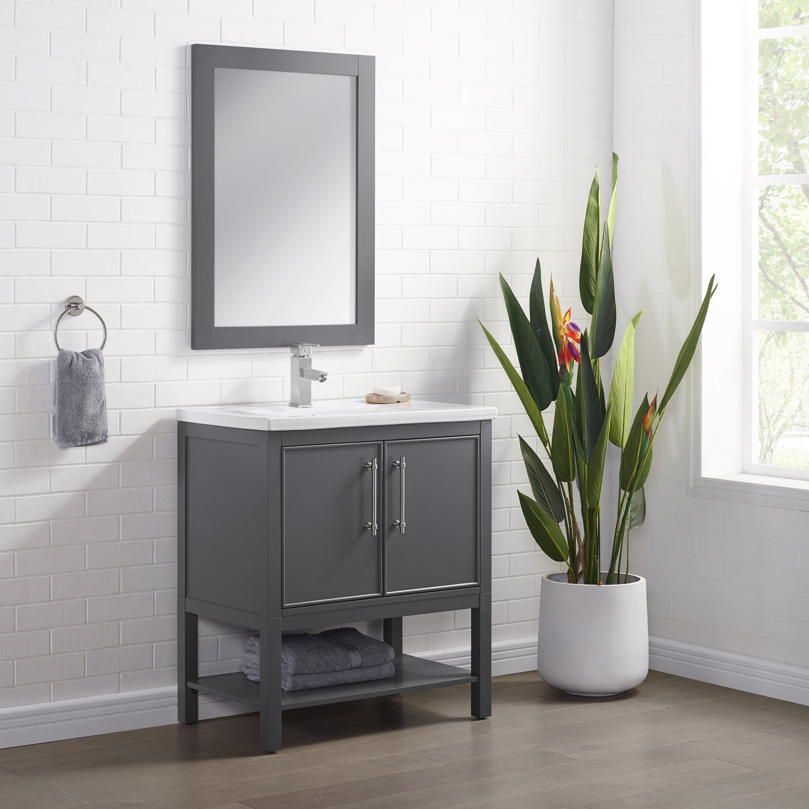 Jewell 30'' Single Bathroom Vanity, Dark Gray/Brushed Nickel