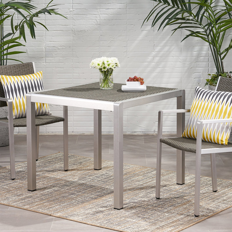 Table de salle à manger d'extérieur - Aluminium anodisé - Plateau en osier - Carré - Argent et gris - 35 po (table incluse seulement)
