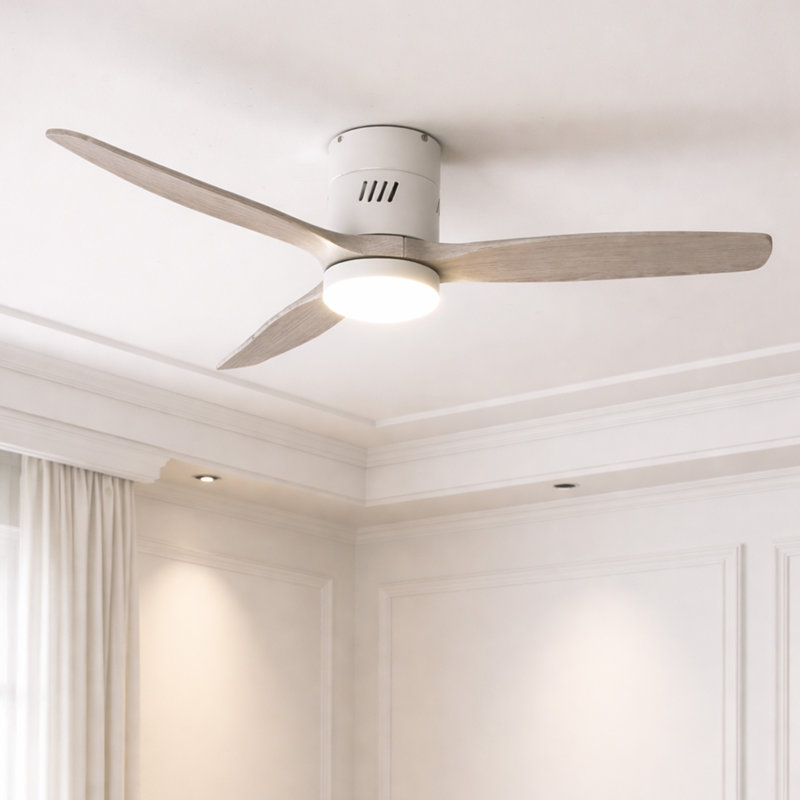 AuraVista 52" Modern 3-Blade Ceiling Fan with Light Kit & Remote Control – Flush Mount for Sleek, Space-Saving Design, White