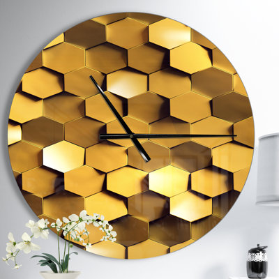 Texture de mur doré en nid d'abeille - horloge murale moderne