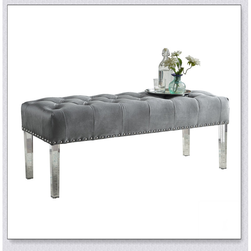 Banc rembourré en velours capitonné Valley, Gris