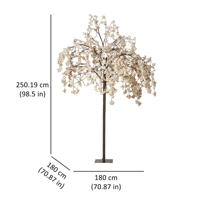 Cerisier en fleurs avec lumières DEL, H 98,5 po x l 70,87 po x P 7,87 po, Rose chaud