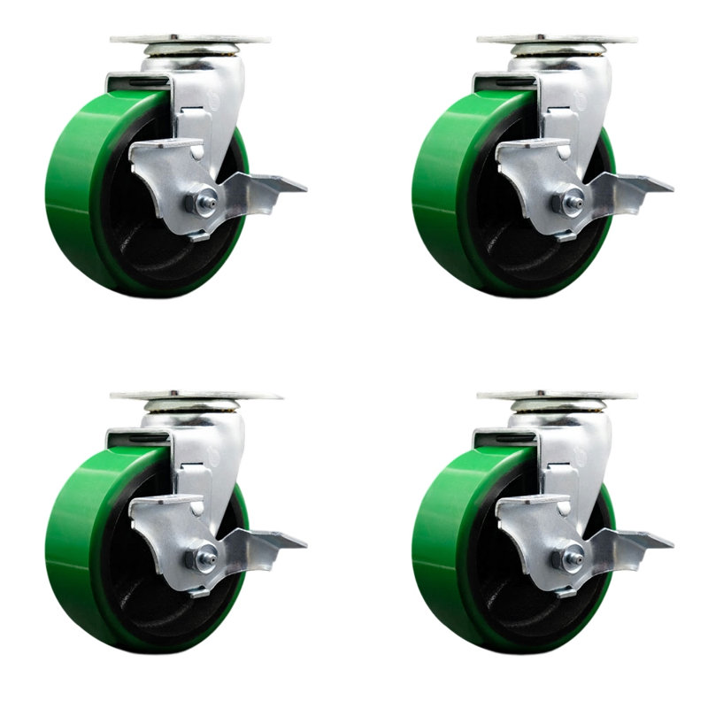 Ensemble de roulettes pour boîte à outils - Roulettes pivotantes en poly 5 po vert sur fonte - SCC