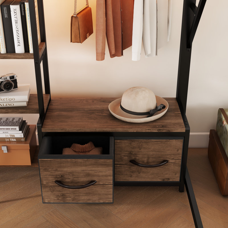Queen Size Loft Bed With Desk And LED, Metal Loft Bed With Storage Shelves, Wardrobe And Storage Drawers For Boys Girls