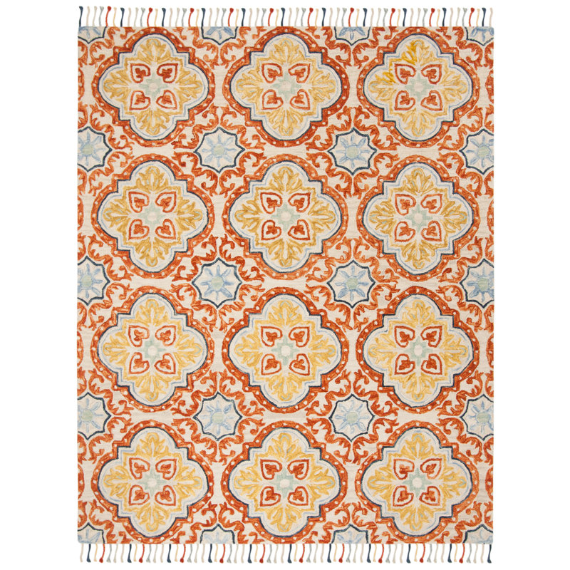 Vahakn Hand Tufted Wool Floral Rug, Rectangle 8' x 10'