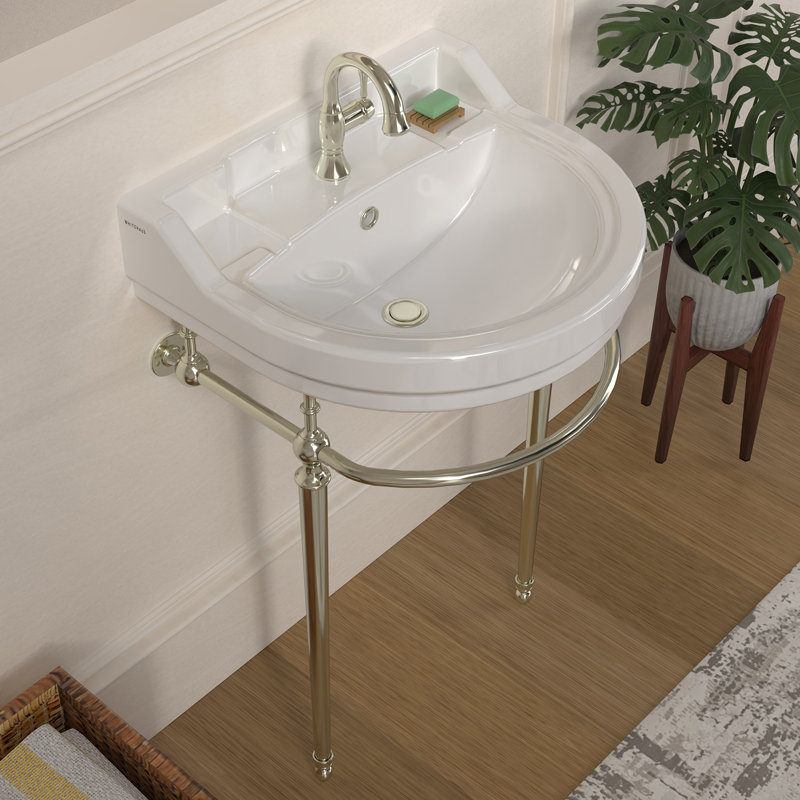 Console Whitehaus de 22 po avec cuve semi-circulaire, repose-pieds en laiton massif et porte-serviettes à l'avant