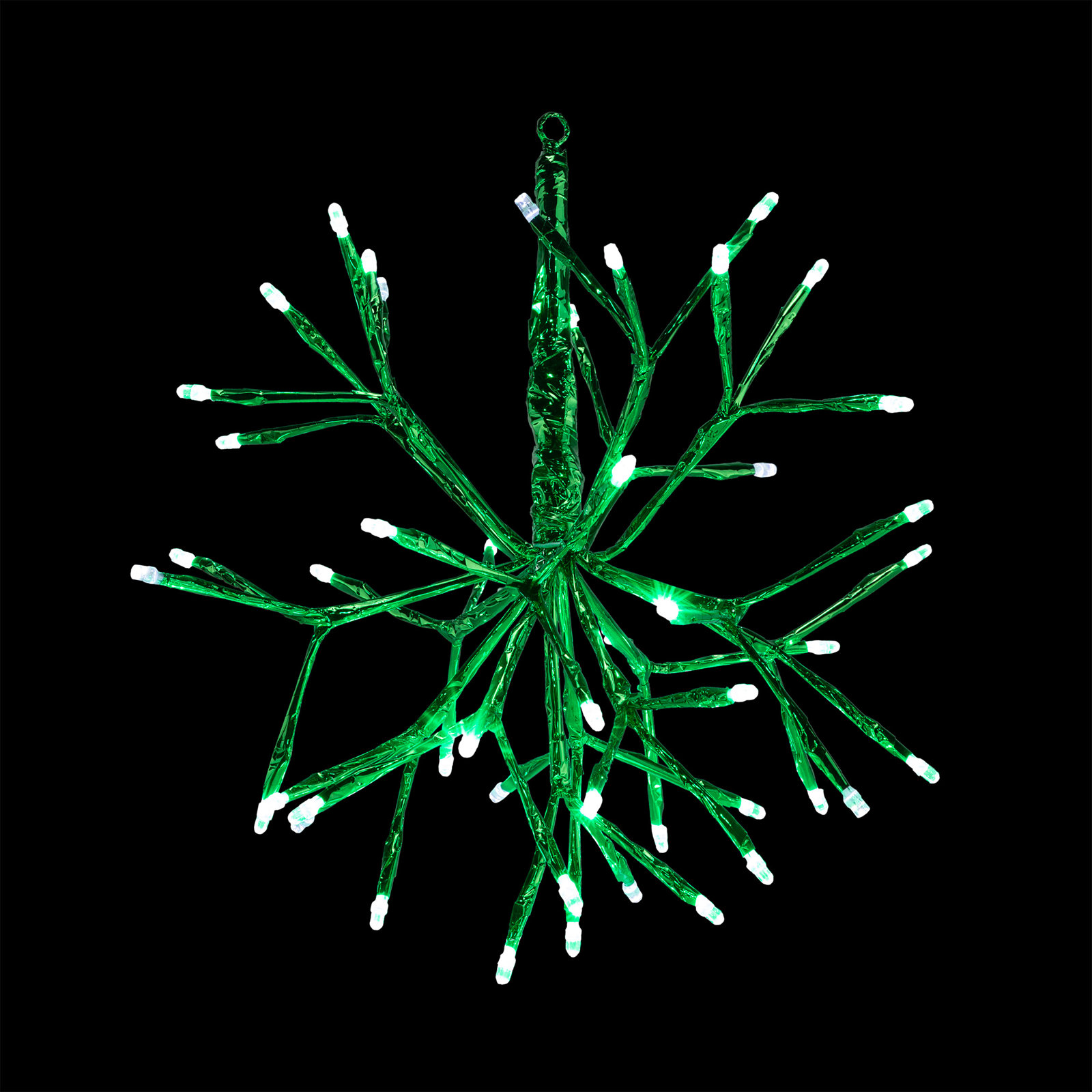 3D Snowflake Hanging LED Ornament, Green, White, 10"