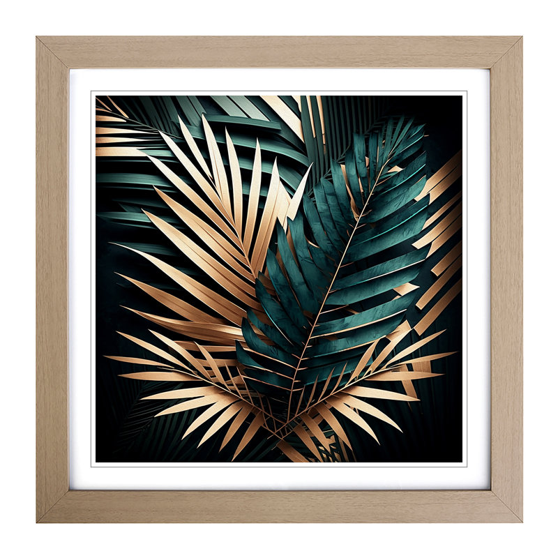Palm Leaf Geometric - Framed Print, Oak
