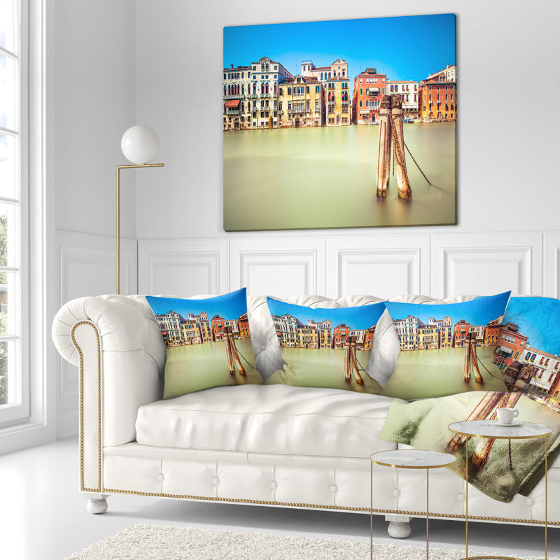 Coussin à imprimé paysage de bâtiments traditionnels de Venise, 18 po x 18 po, Coussin décoratif