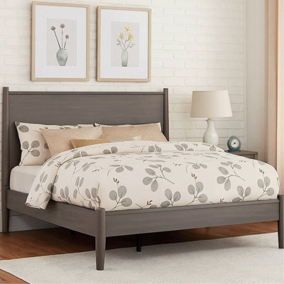 Full Size Mid - Century Modern Gray Wooden Platform Bed With Round Tapered Legs, Slat Kit, And Build, No Box Spring Needed Bed, Resolute Built Design, Required