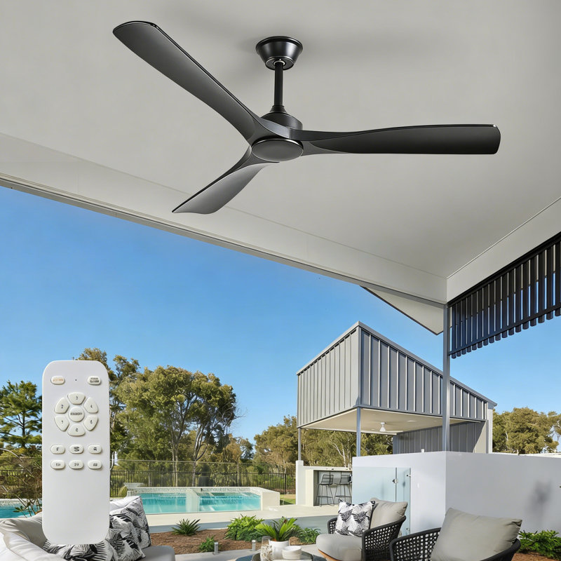 Ventilateur de plafond 52 po intérieur / extérieur noir pour patio avec télécommande et minuterie de moteur réversible à 6 vitesses