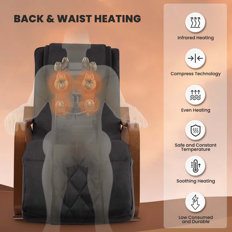 Masseur de dossier et chaise berçante Ali 2-en-1 Shiatsu, fauteuil inclinable avec télécommande, pour le salon