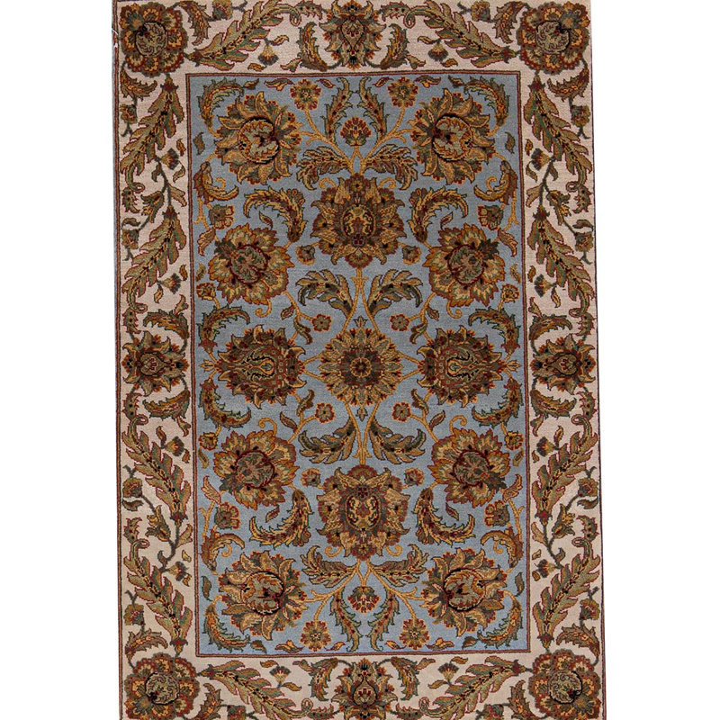 Tapis bleu clair et ivoire noué à la main de haute qualité