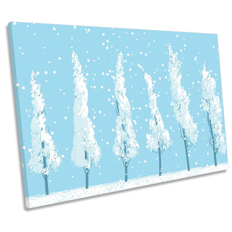 Blue Winter Trees Snow Framed - Wrapped Canvas Print, 30.5cm H x 45.7cm W x 2cm D