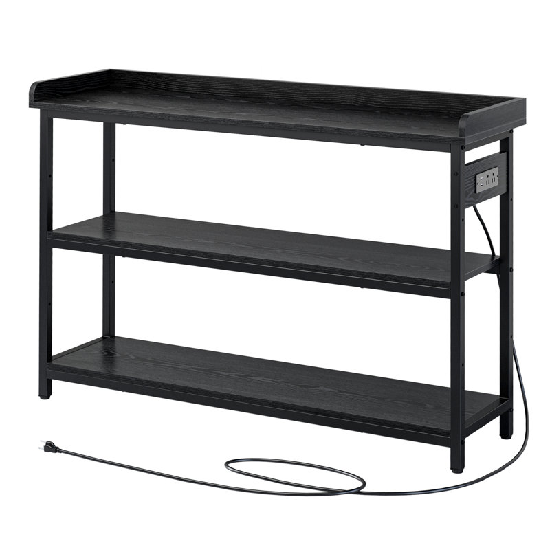 Console Table with Power Outlets, 33" H x 43 "W  x 13.8" D, Vintage Black