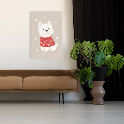 Cute Winter Westie Abstract Contemporary Dog Winter Landscape Wall Art Print 1 Piece Wrapped Canvas Wall Art