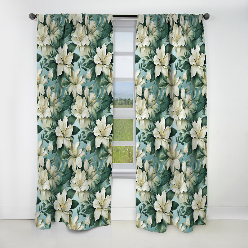 Seafoam Serenity Tropical Motif II - Rideau floral - Rideau occultant floral - 1 panneau, L 52 po x L 108 po