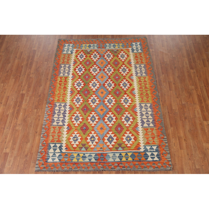 Tapis oriental réversible en laine Kilim 6 x 8