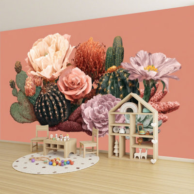 Papier peint adhésif auto-adhésif moderne pour la chambre - avec aquarelle, plante du désert, cactus