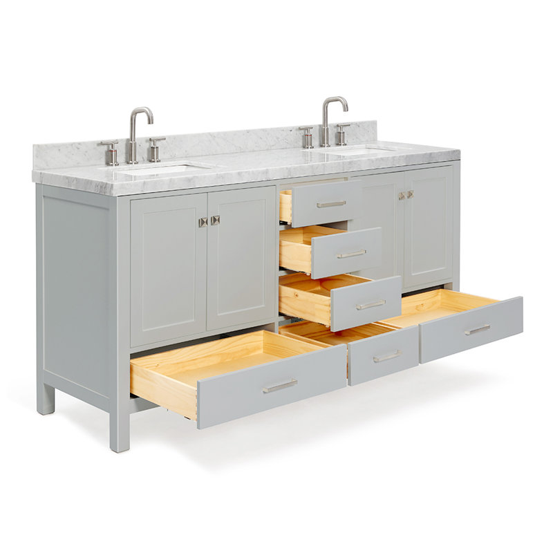 Meuble-lavabo double 72 po avec dessus de meuble-lavabo Cambridge, Gris, Rectangle, 72" W