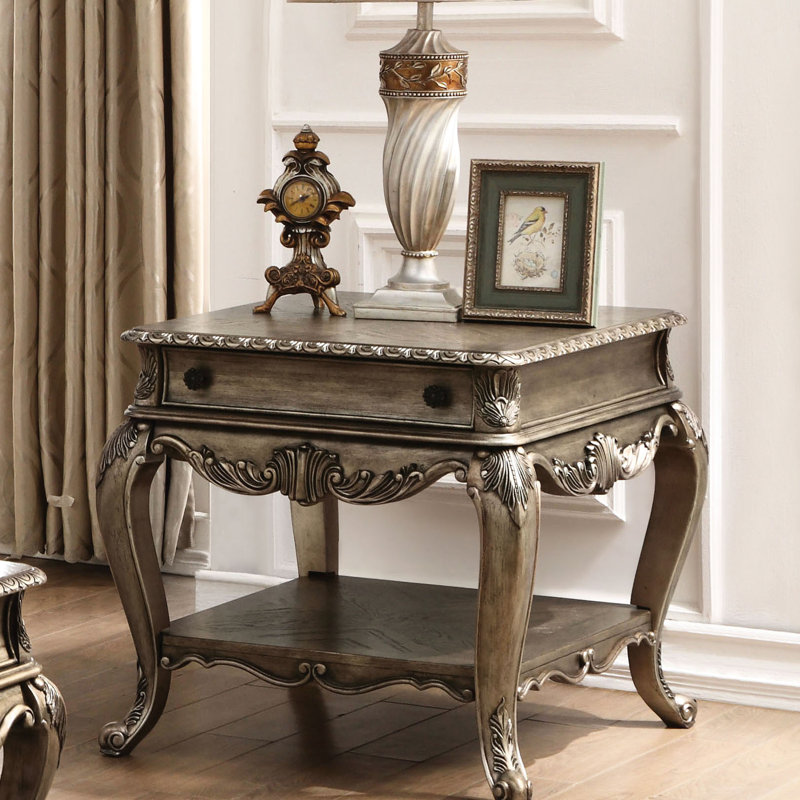 Splendid Vintage Oak Rectangular End Table With Soft Chest And Shelf Feature Desk Felt-Lined Drawer Additional
