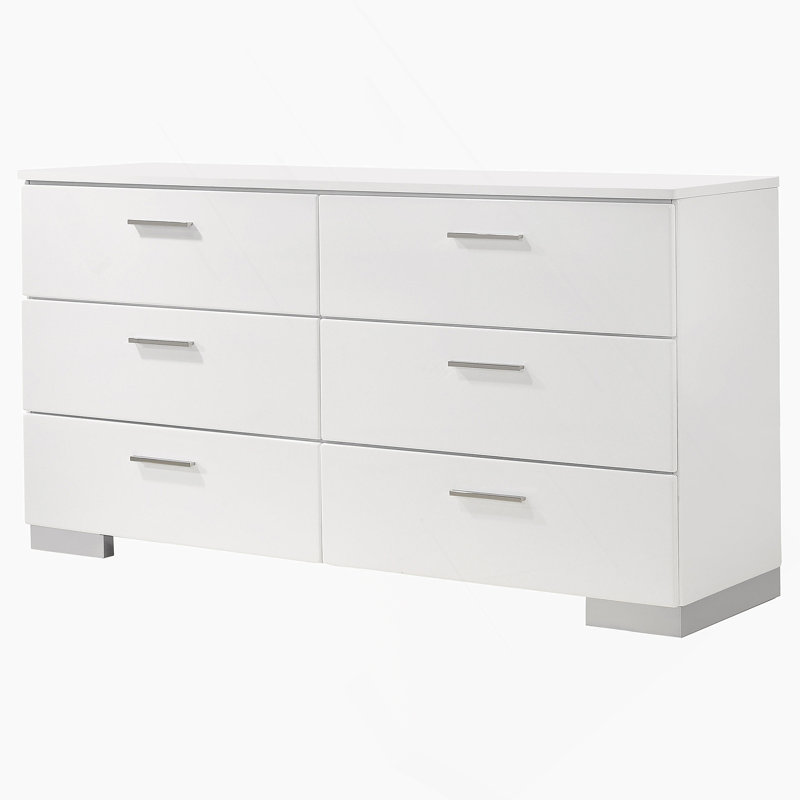 Commode 6 tiroirs blanche ultrabrillante