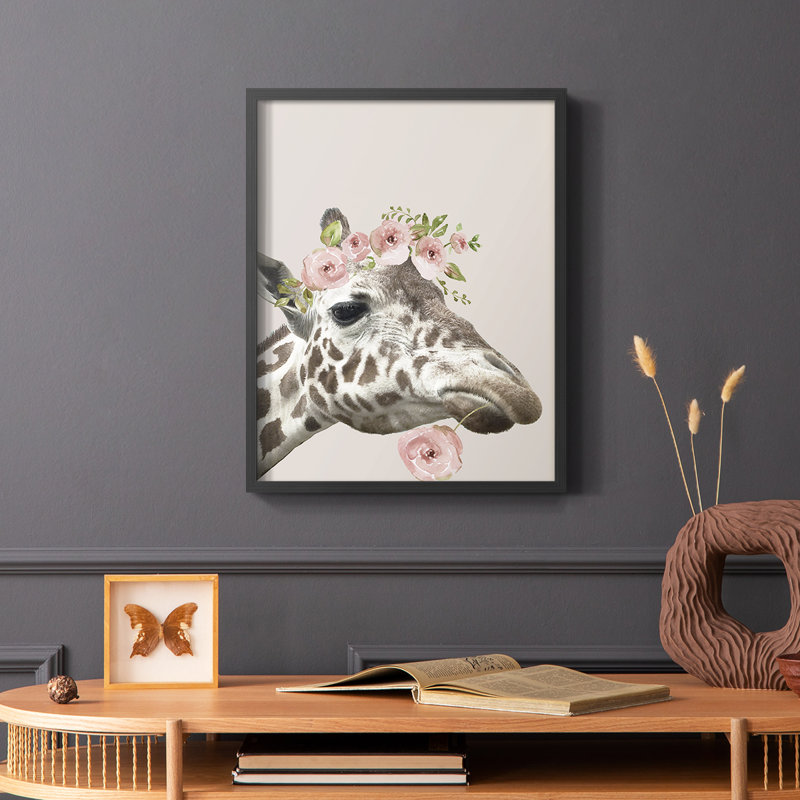 «Peek A Boo Giraffe II», reproduction encadrée - bois massif, Noir, H 28 po x l 22 po