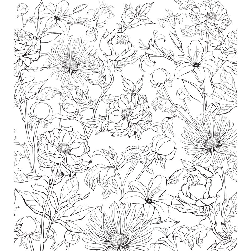 Panneau de papier peint autocollant à peindre dessiné à la main botanical garden Saniye, L 108 po x l 96 po
