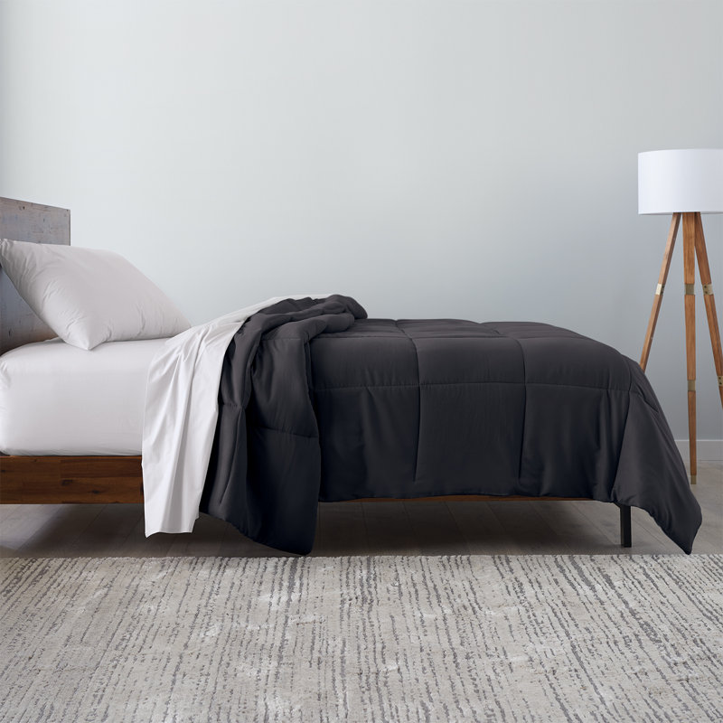 Brushed Cozy Touch Microfiber Down-Alternative Comforter, Twin, Black