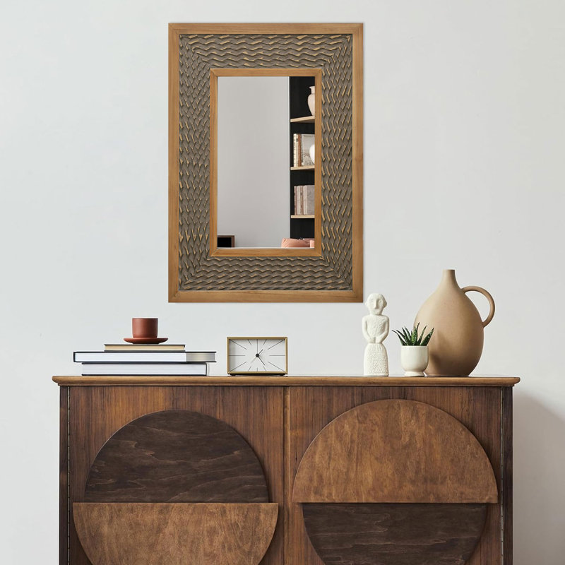 Miroir mural rustique en bois massif, Bois brun foncé