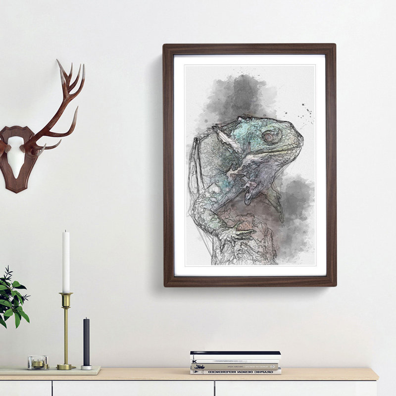 Fiji Iguana - Picture Frame Graphic Art Print, 50cm H x 35cm W x 2cm D, Walnut