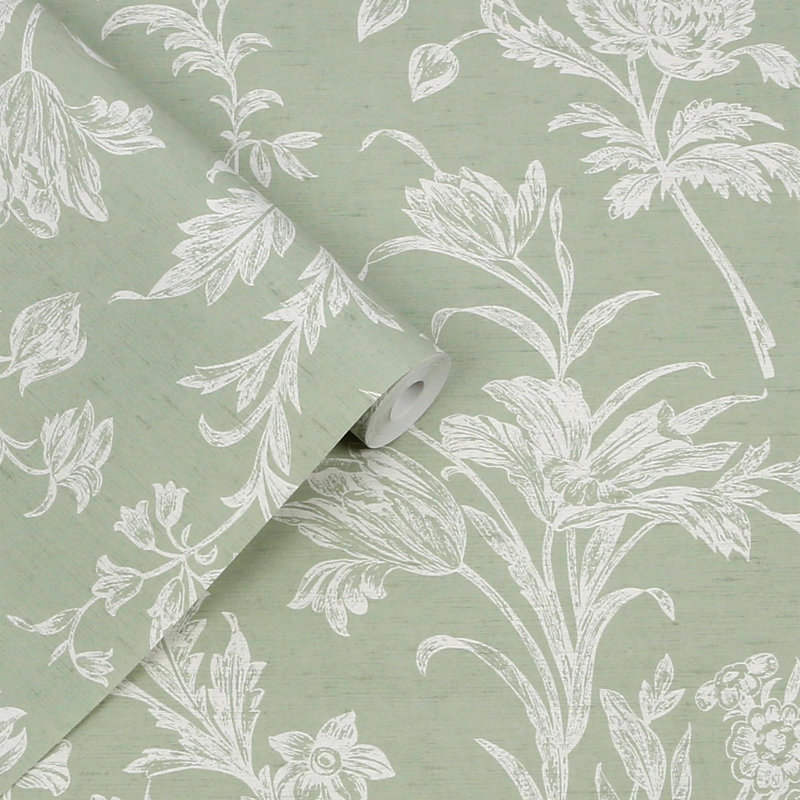 Laura Ashley Lloyd Sage Green Wallpaper