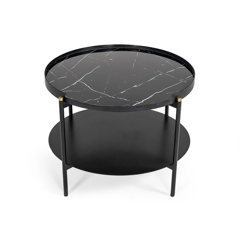 Table basse ronde moderne en métal peint en marbre noir