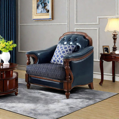 American Solid Wood Leather Chair Upholstered Armchair