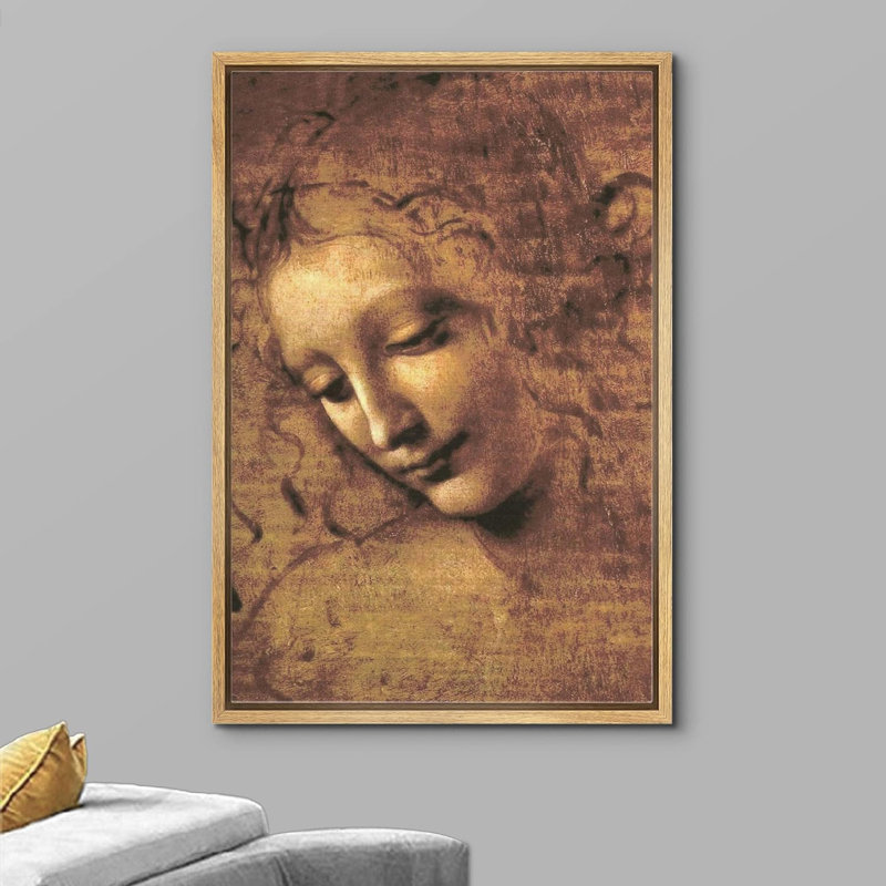 «Famous Artwork The Head of a Woman» par Leonardo Da Vinci, reproduction d'art sur toile tendue, H 24 po x l 16 po x P 1,5 po