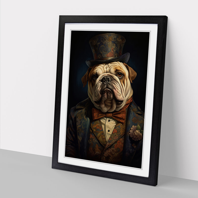 British Bulldog Romanticism - Framed Print, 34cm H x 25cm W x 2cm D, Black Framed