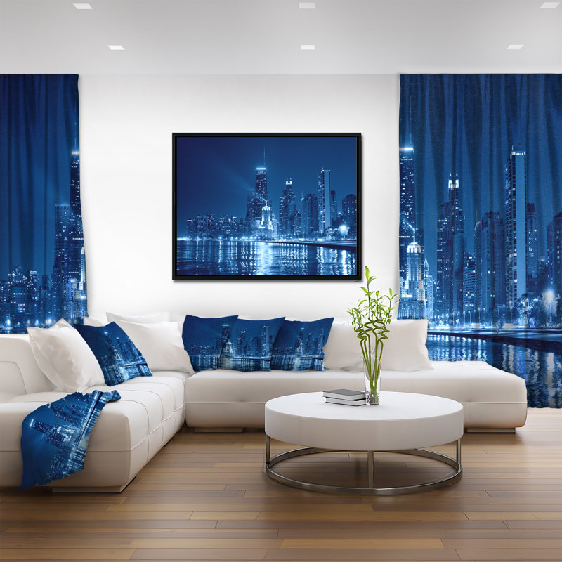 Photographie « chicago horizon night » Cityscape, H 28 po x l 60 po x P 1,5 po, Toile sur cadre