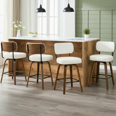 Swivel Upholstered Faux Leather Counter Stool