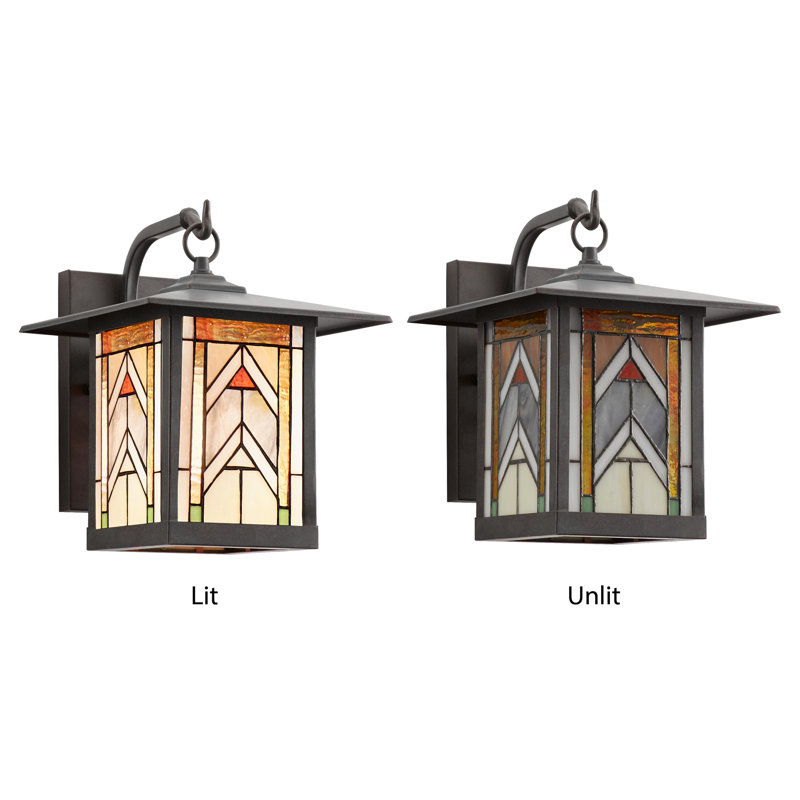 11.75"H Brough Bronze Terracotta Stained Glass Outdoor Lantern