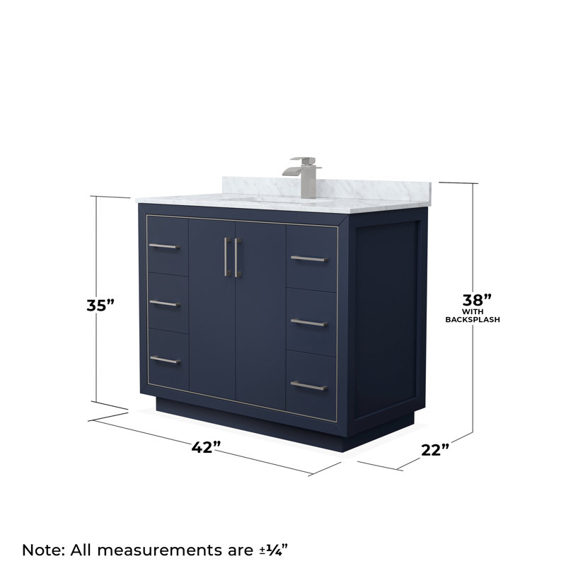 Ensemble de meuble-lavabo simple 42 po Icon, Bleu foncé, Nickel brossé