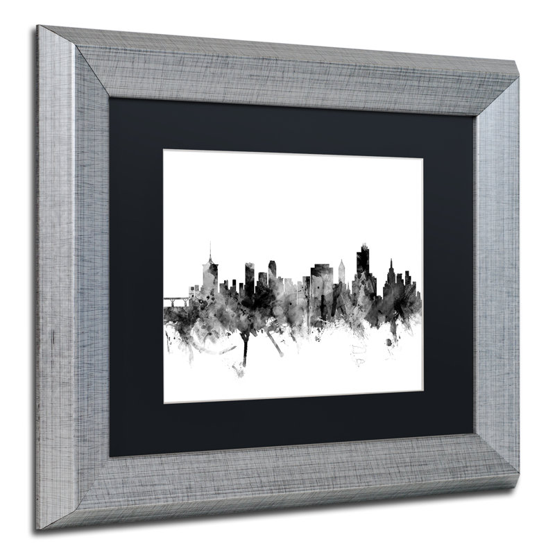 «Tulsa Oklahoma Skyline BW», impression encadrée, L 14 po x H 11 po, Noir mat, Brun