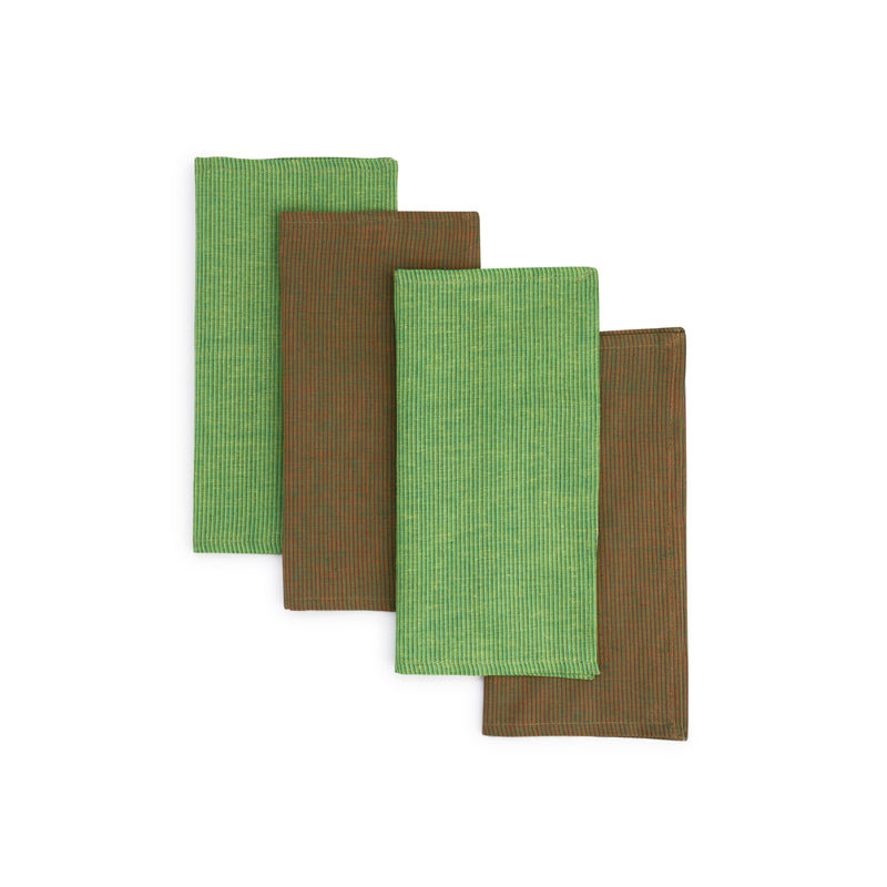 Ensemble de 4 serviettes de table PRIMROSE, Brun / vert