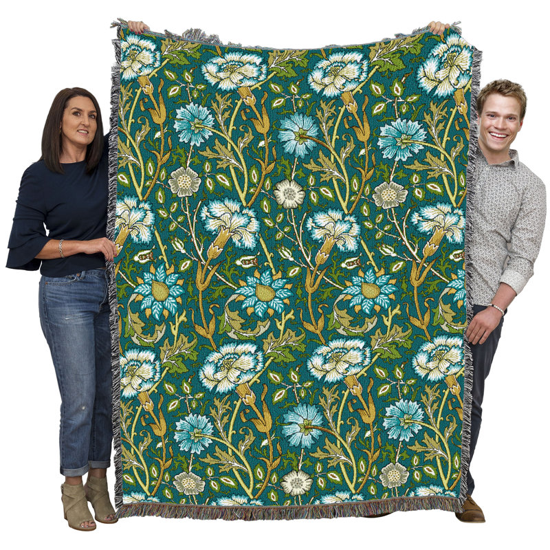 Couverture Capri rose et rose William Morris de Pure Country Weavers - Artisanat - Jeté en tapisserie tissée en coton - Fabriqué aux États-Unis (72 x 54)
