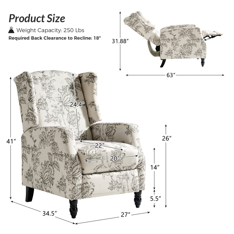 Fauteuil inclinable manuel de 27 po de largeur Sobotka, Mélange de lin indigo français champêtre