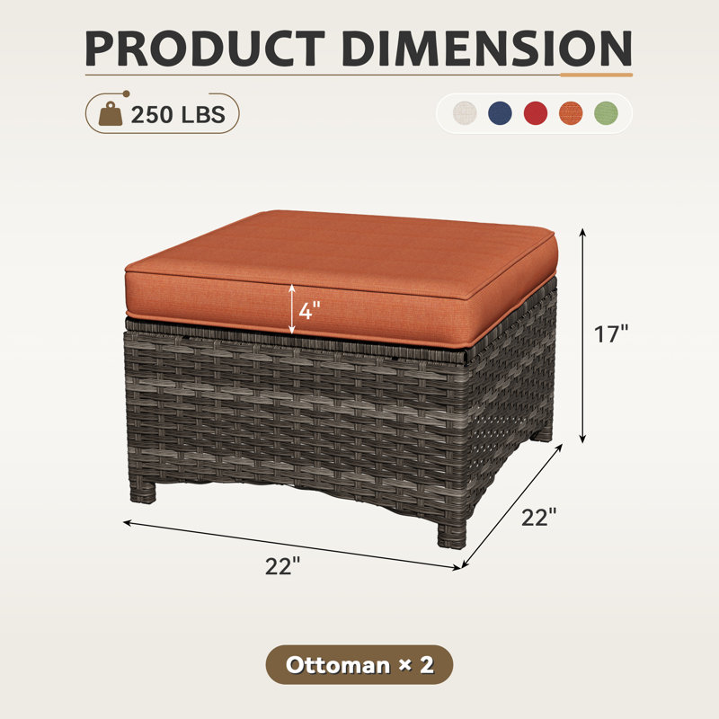 Repose-pieds d'extérieur avec coussin Meyly, Orange
