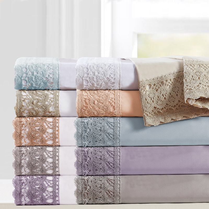 Blush Full Microfiber Sheet Set with Crochet Lace Trim