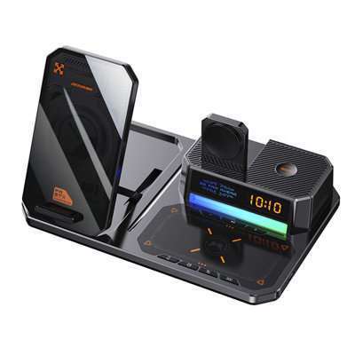 Digital Electric Clock With Wireless Charger, Bluetooth Speaker & Night Lights For Apple Devices