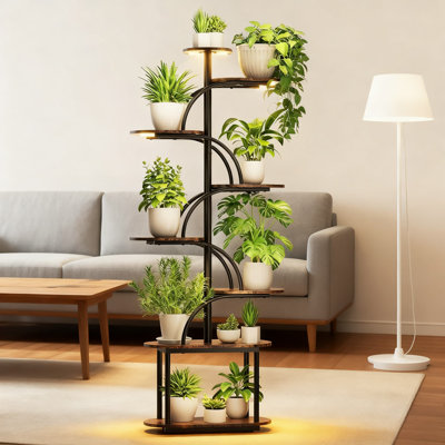 8-Tier Plant Stand With Full Spectrum Grow Lights, 61-Inch Tall Indoor Plant Shelf With Adjustable Brightness, Sturdy Metal Frame And Wood Shelves For