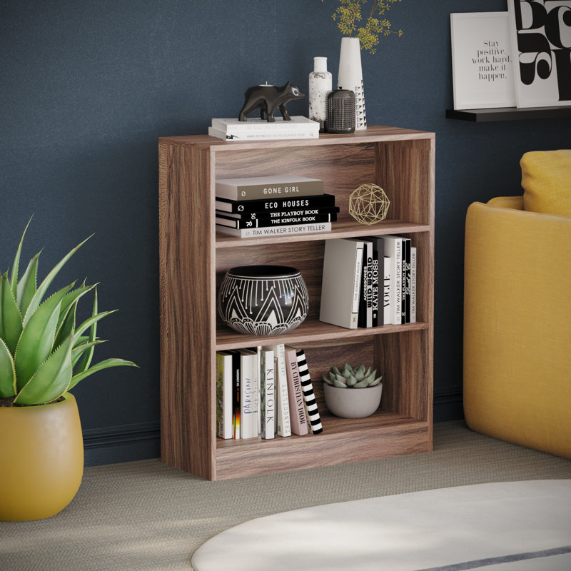 Modern Manufactured Wood Bookcase, (3 Shelves) 75cm H x 60cm W x 24cm D, Walnut