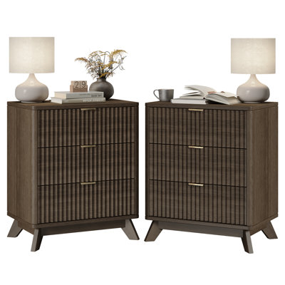 Donati 3-Drawer Fluted Nightstand With Charging Station